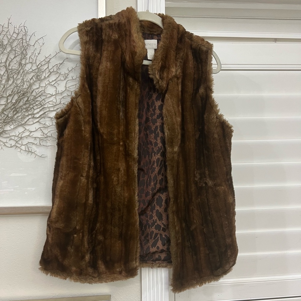Chico’s Brown Faux Fur Vest.